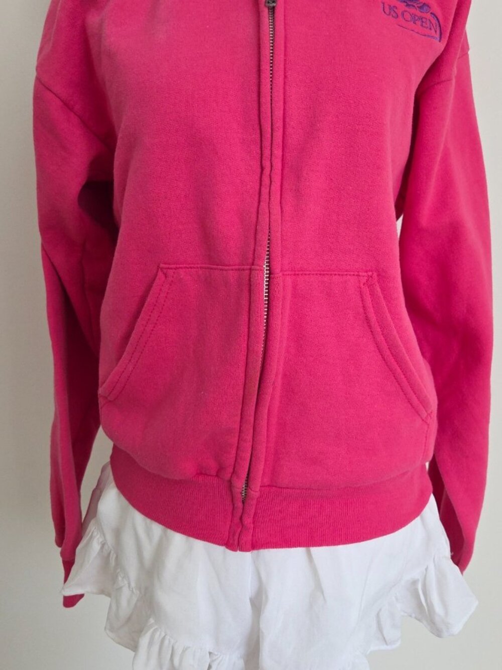 Vtg US Open Pink Hoodie Youth XL Tennis Athleisure Preppy Y2K Sporty Full Zip - Picture 8 of 16